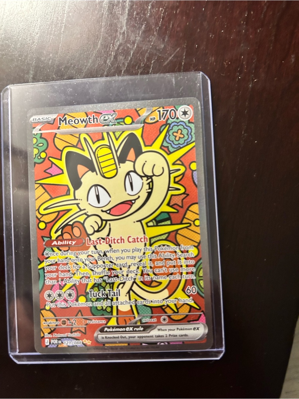 Pokemon Meowth EX Multicolor Cat Toy Card - Yellow, Red, Green, Blue